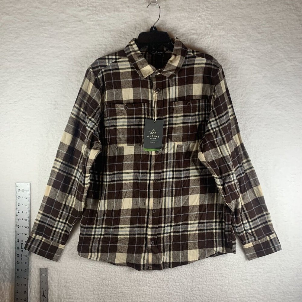 Alpine Design Shirt Men's Large‎ Rich Walnut Plaid Cotton Flannel Button-Up 8239